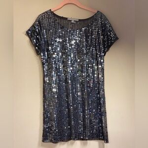 NY Collection Gray Mesh Top with Paillettes M